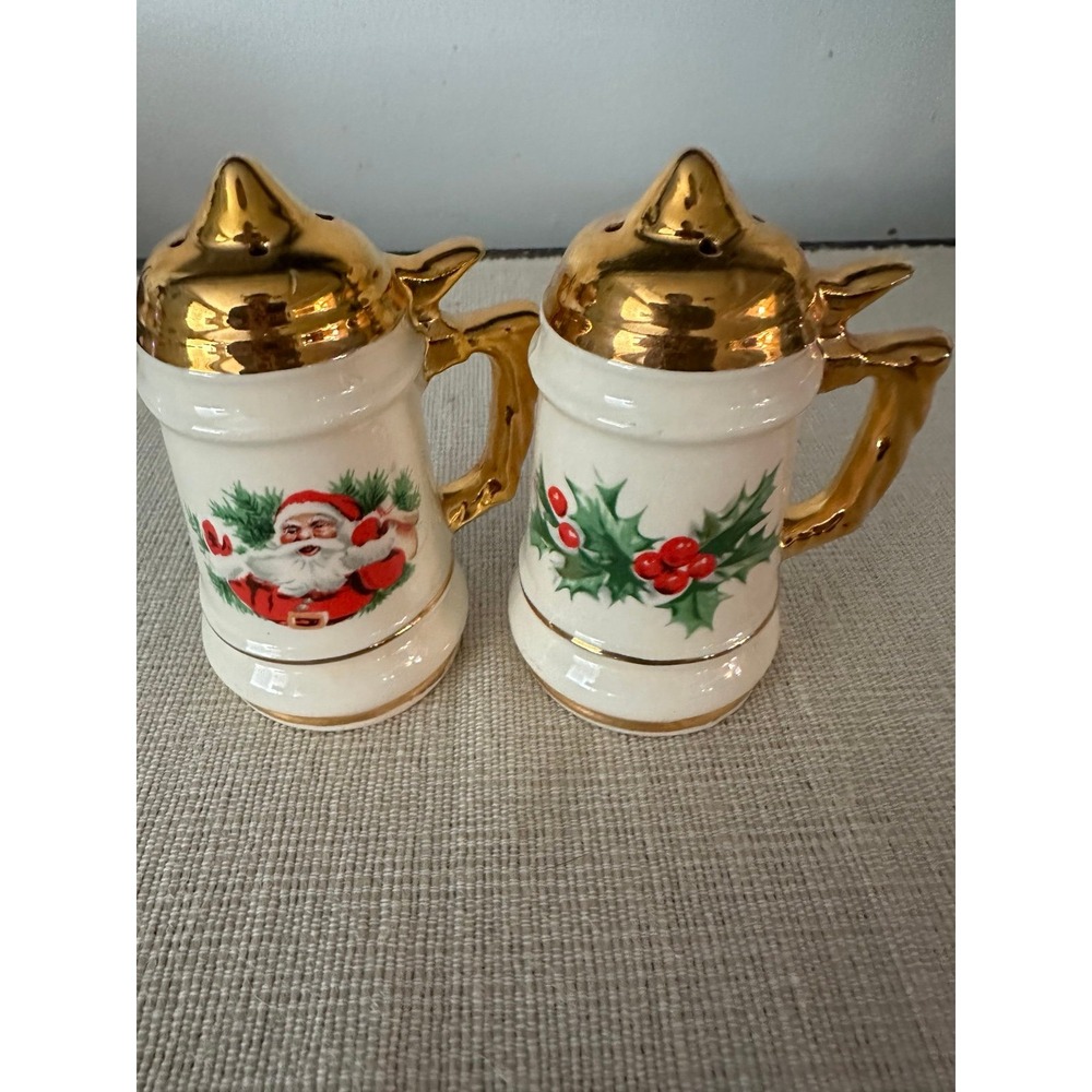 Vintage santa Christmas Salt And Pepper Shakers 22k‎ Gold Cute!